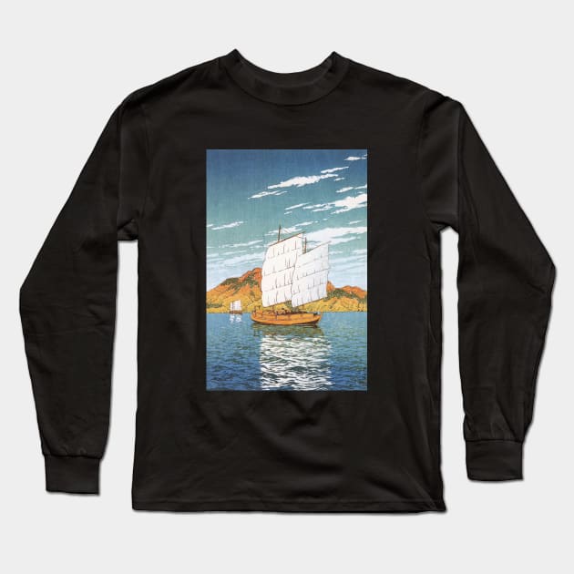 Boat Transporting Rocks at Bingo by Kawase Hasui Long Sleeve T-Shirt by Takeda_Art